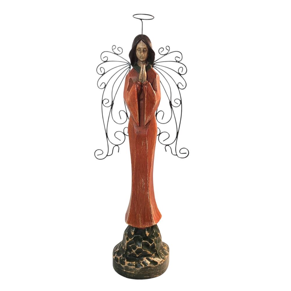 Southern Living At Home Santos Praying Angel Figurine 15.75" Wire Wings Vintage